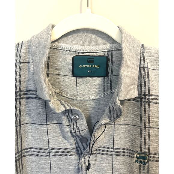 NWOT G-STAR RAW Polo Grey Checkered Embroidered Logo Men's sz. XL Slim Fit - Picture 3 of 8